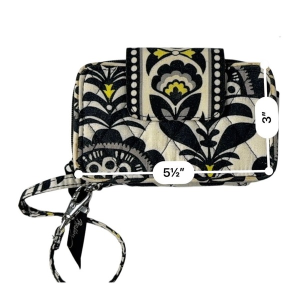Vera Bradley "Baroque" Black White Floral Zip Around Wristlet Quilted - Picture 6 of 7